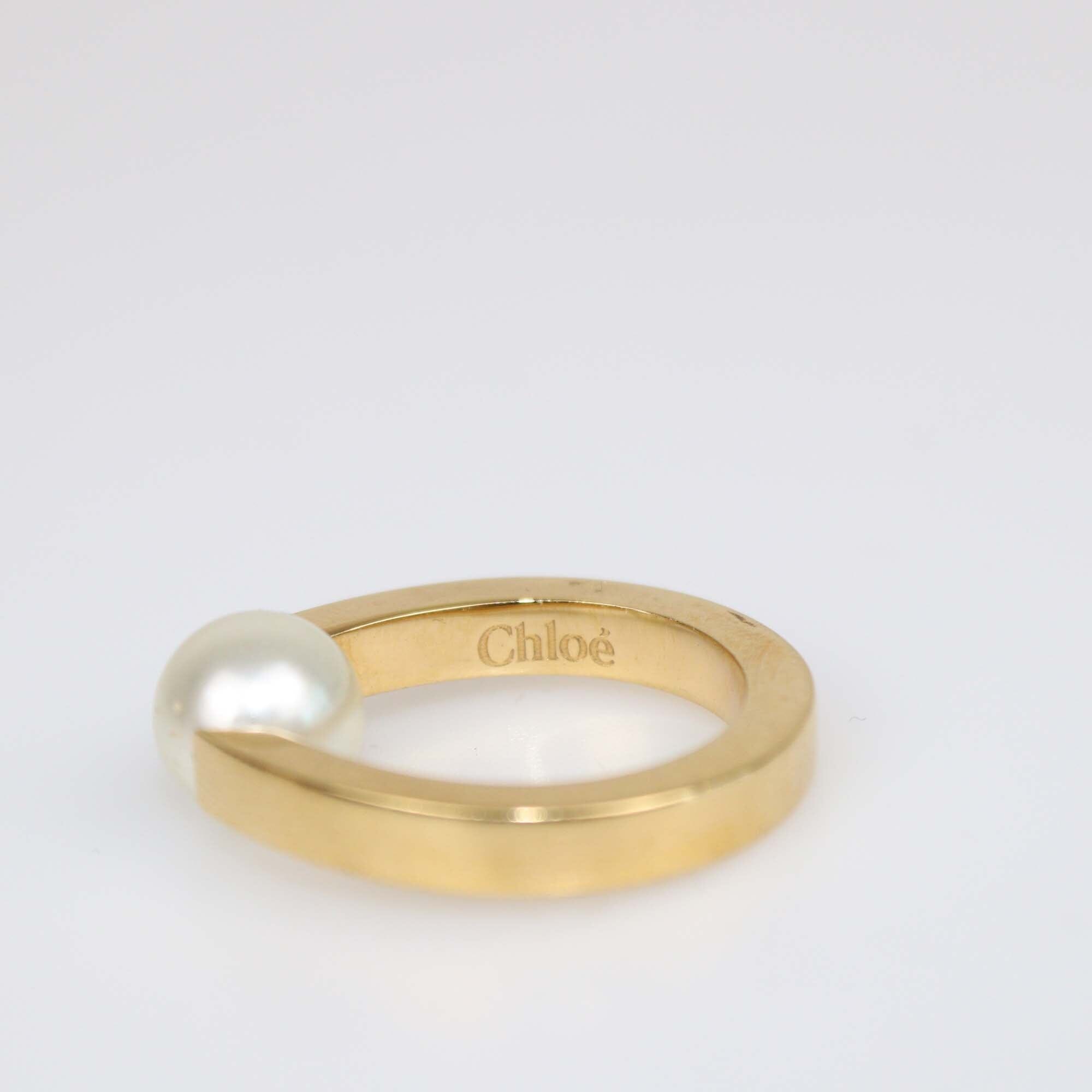 Chloe Faux Pearl Gold Tone Ring Womens Chloe 