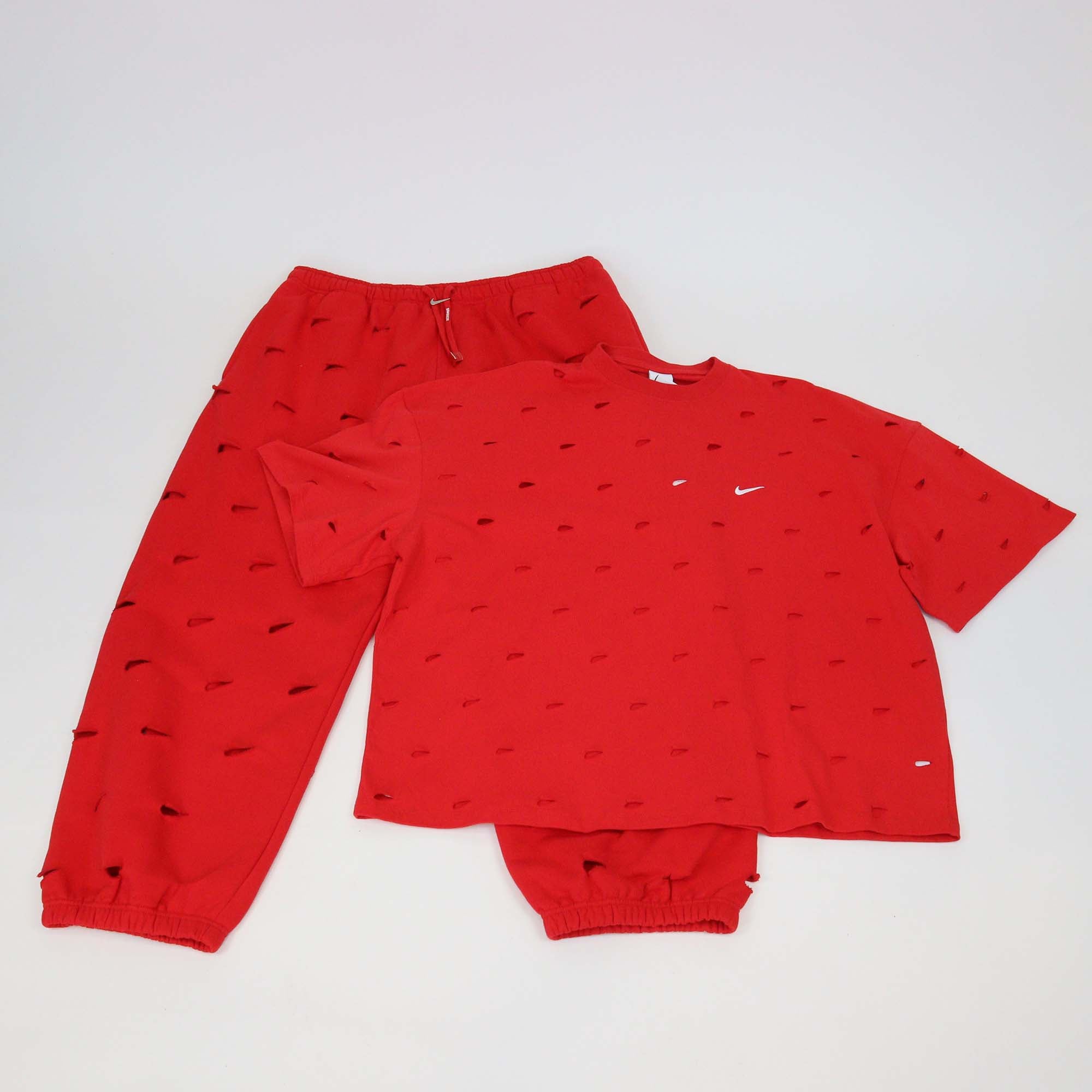 Nike x Jacquemus Red Cotton Cut Out Swoosh Sweat T-Shirt & Pants Set
