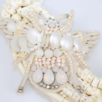 Biyan Off-White Embroidered Sequin and Crystal Embellished Tie Necklace