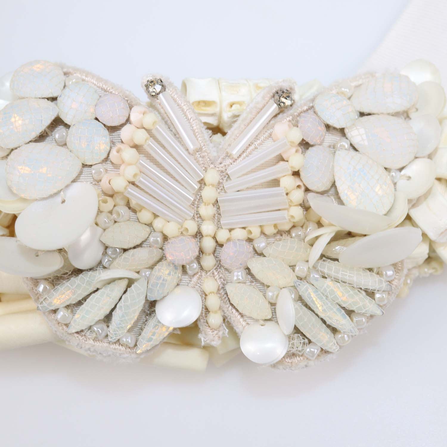Biyan Off-White Embroidered Sequin and Crystal Embellished Tie Necklace