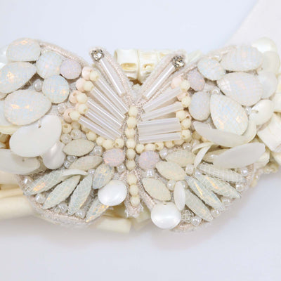 Biyan Off-White Embroidered Sequin and Crystal Embellished Tie Necklace