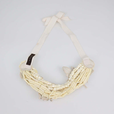 Biyan Off-White Embroidered Sequin and Crystal Embellished Tie Necklace