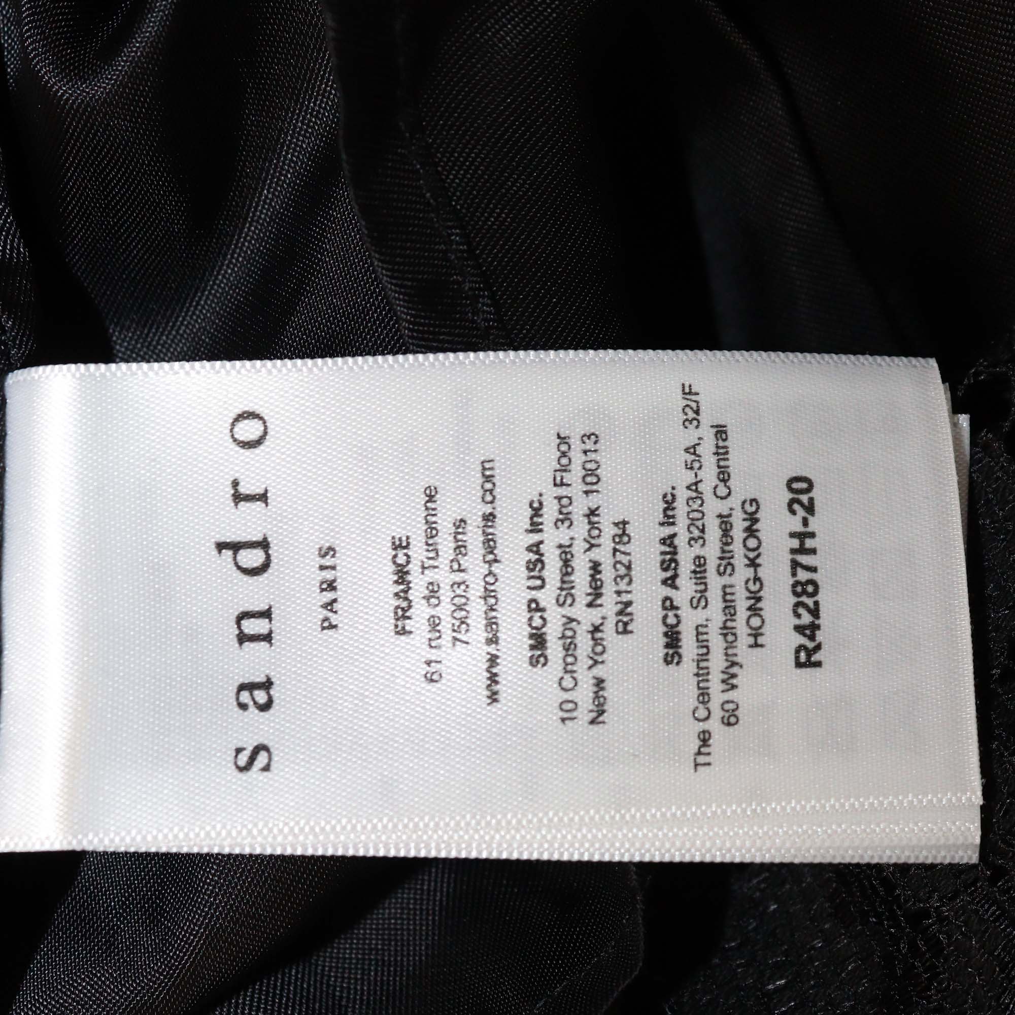 Sandro Black Lace Floral Blend Cotton Sleeveless Backless Dress