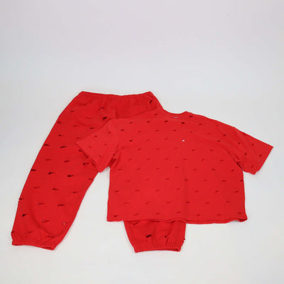 Nike x Jacquemus Red Cotton Cut Out Swoosh Sweat T-Shirt & Pants Set