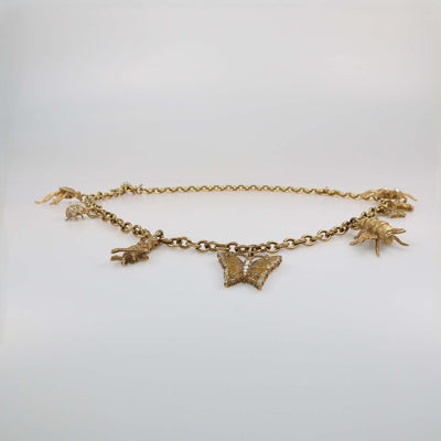 Valentino Gold Tone Metal Crystal Bug Charm Chain Belt
