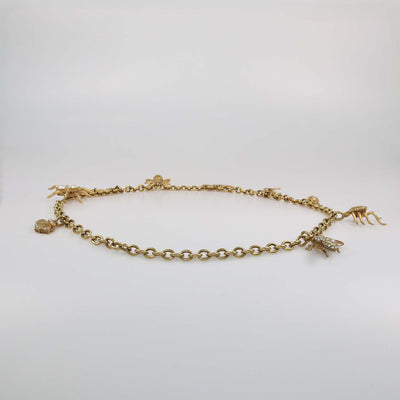 Valentino Gold Tone Metal Crystal Bug Charm Chain Belt