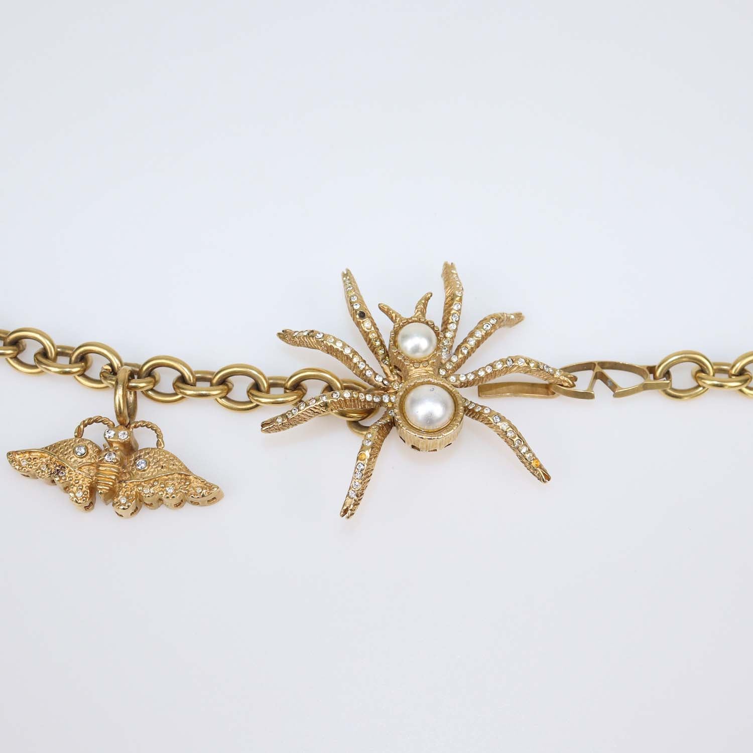 Valentino Gold Tone Metal Crystal Bug Charm Chain Belt