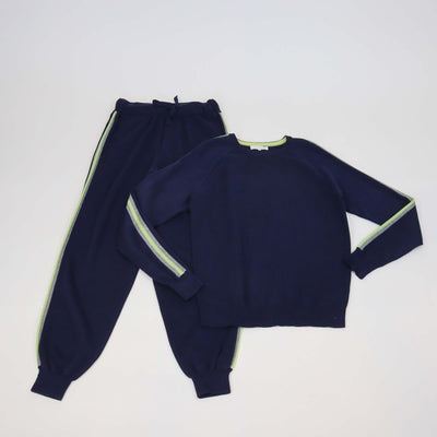 Olivia von Halle Navy Blue Silk Cashmere Blend Sweater & Track Pants Set