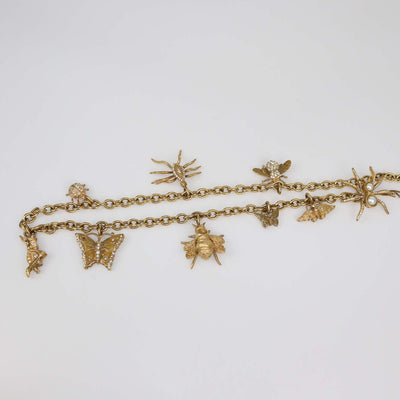 Valentino Gold Tone Metal Crystal Bug Charm Chain Belt