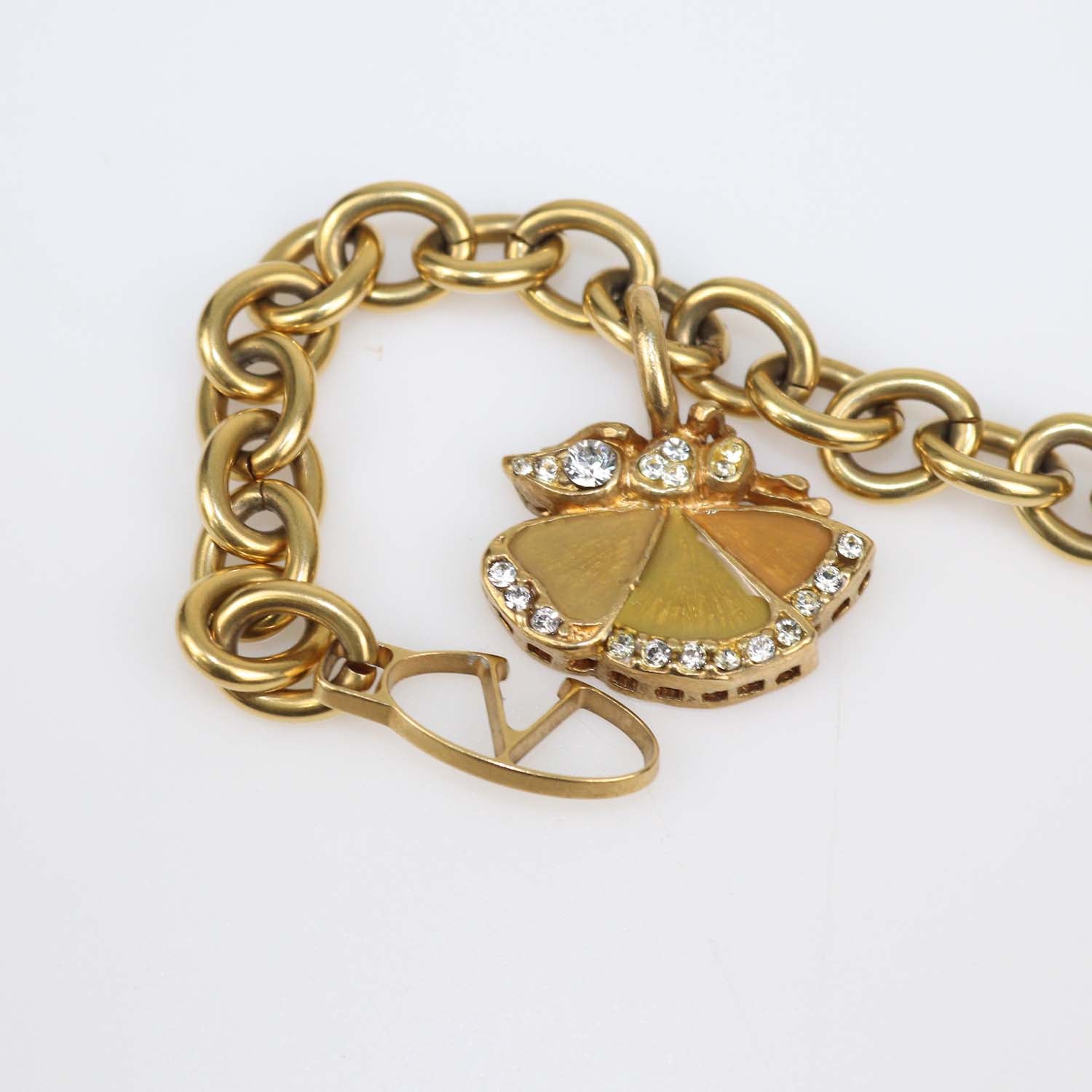 Valentino Gold Tone Metal Crystal Bug Charm Chain Belt
