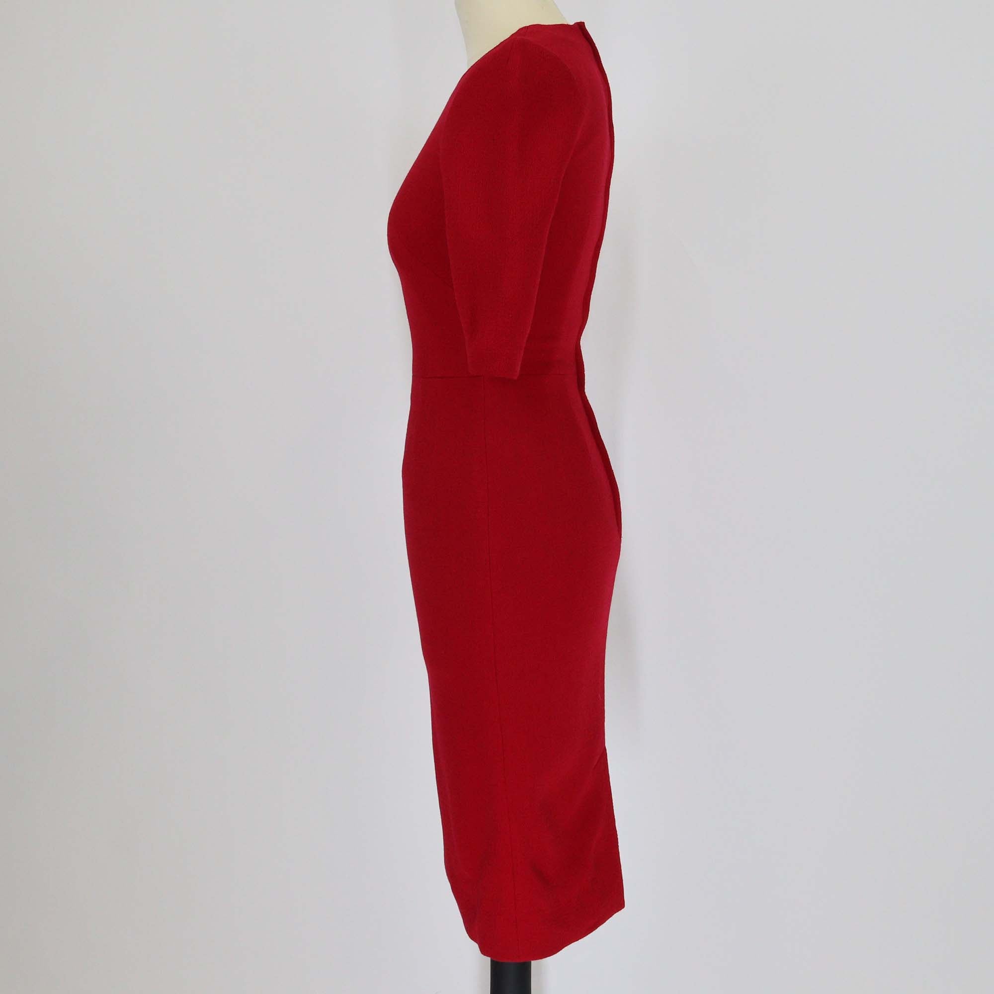 Dolce & Gabbana Red Wool Crew Neck Three-Quarter Sleeve Midi Dress