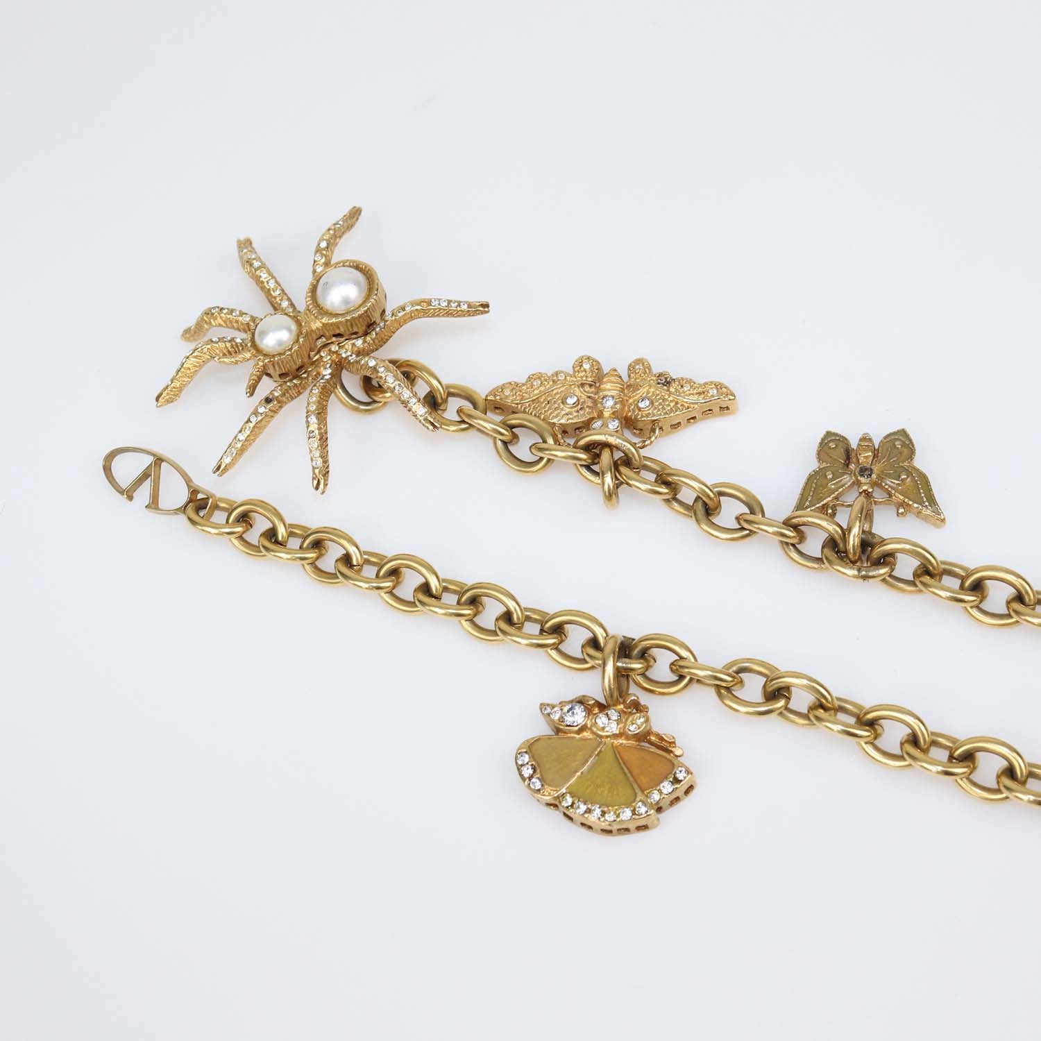 Valentino Gold Tone Metal Crystal Bug Charm Chain Belt