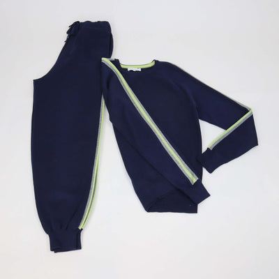Olivia von Halle Navy Blue Silk Cashmere Blend Sweater & Track Pants Set