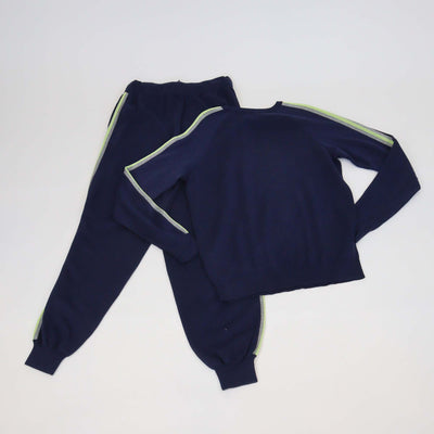 Olivia von Halle Navy Blue Silk Cashmere Blend Sweater & Track Pants Set