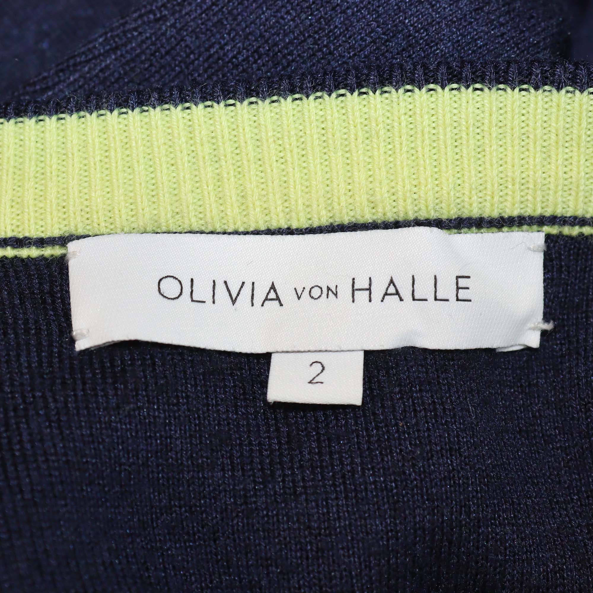 Olivia von Halle Navy Blue Silk Cashmere Blend Sweater & Track Pants Set