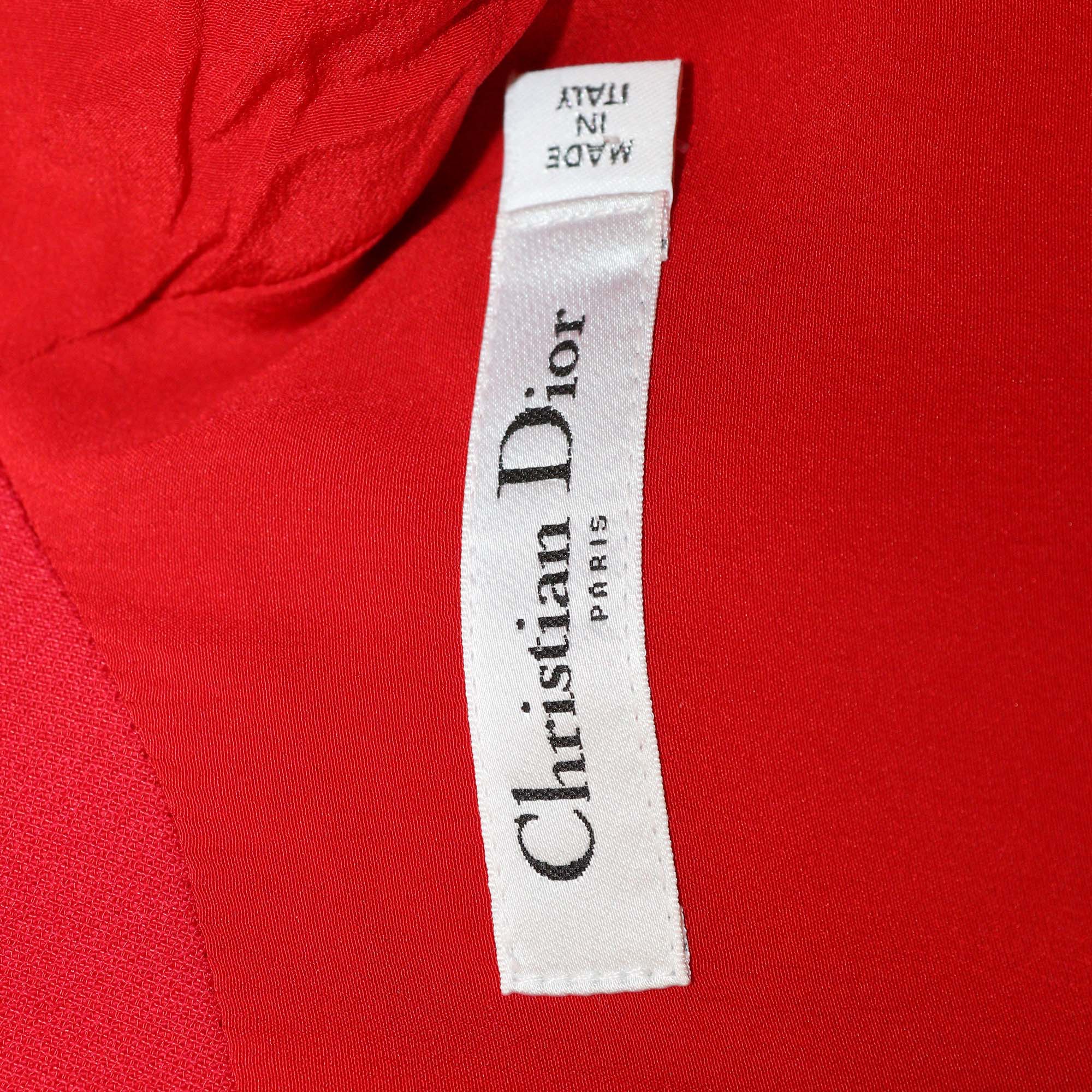 Christian Dior Red Wool Collar Belted Sleeveless Mini Dress