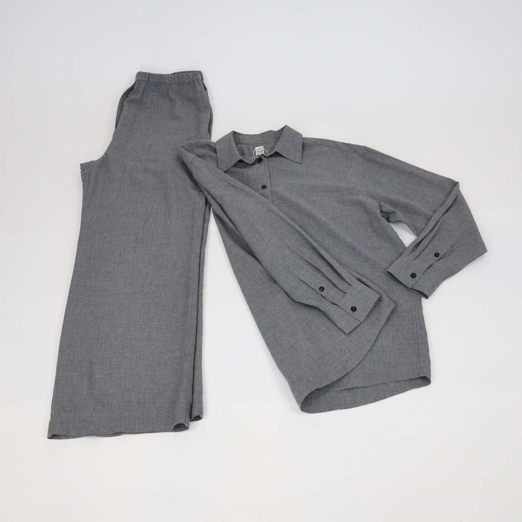 Toteme Mid Grey Viscose Classic Fluid Shirt & Pants Set