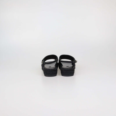 Chanel Black Canvas CC Crystal Slingback Espadrille Sandals