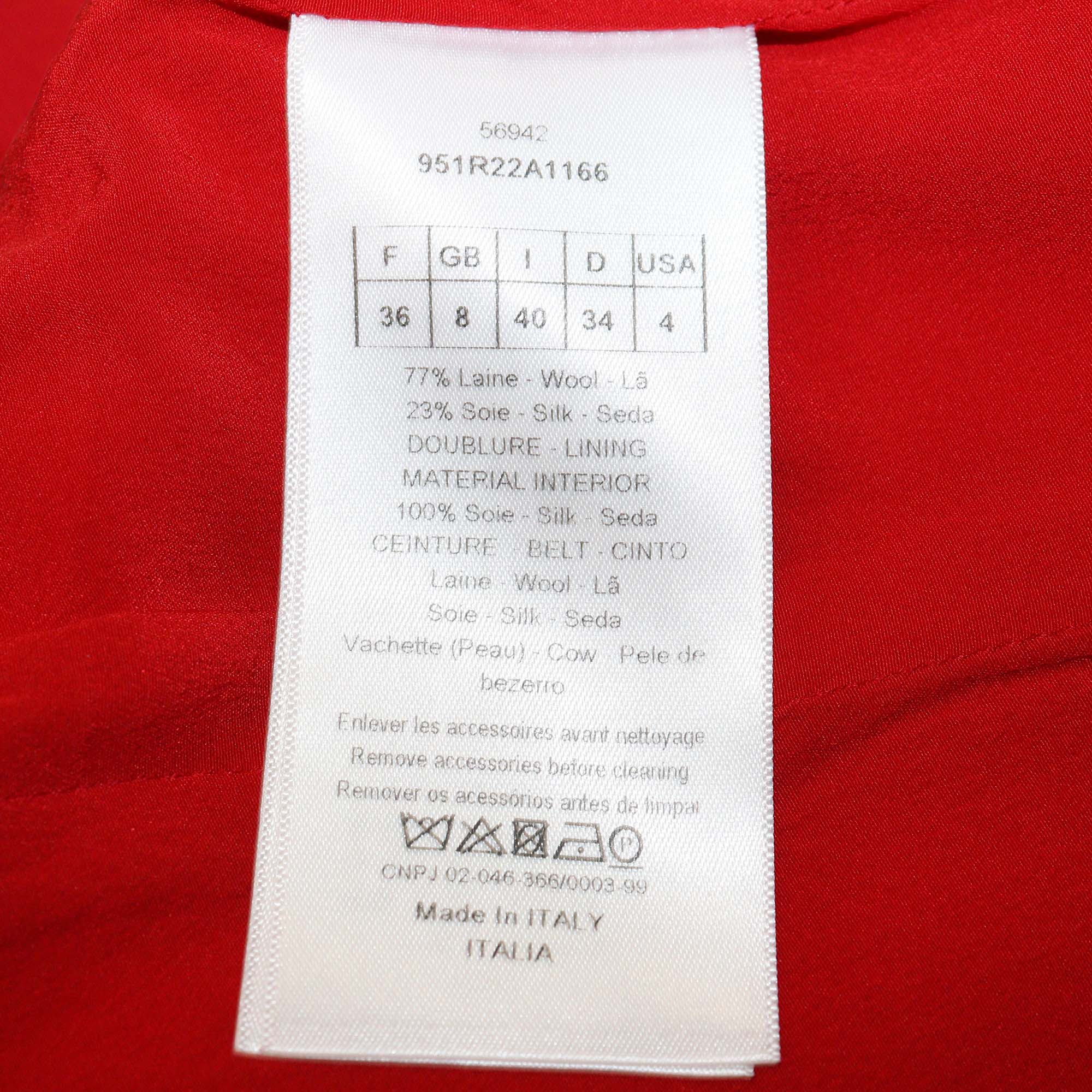 Christian Dior Red Wool Collar Belted Sleeveless Mini Dress