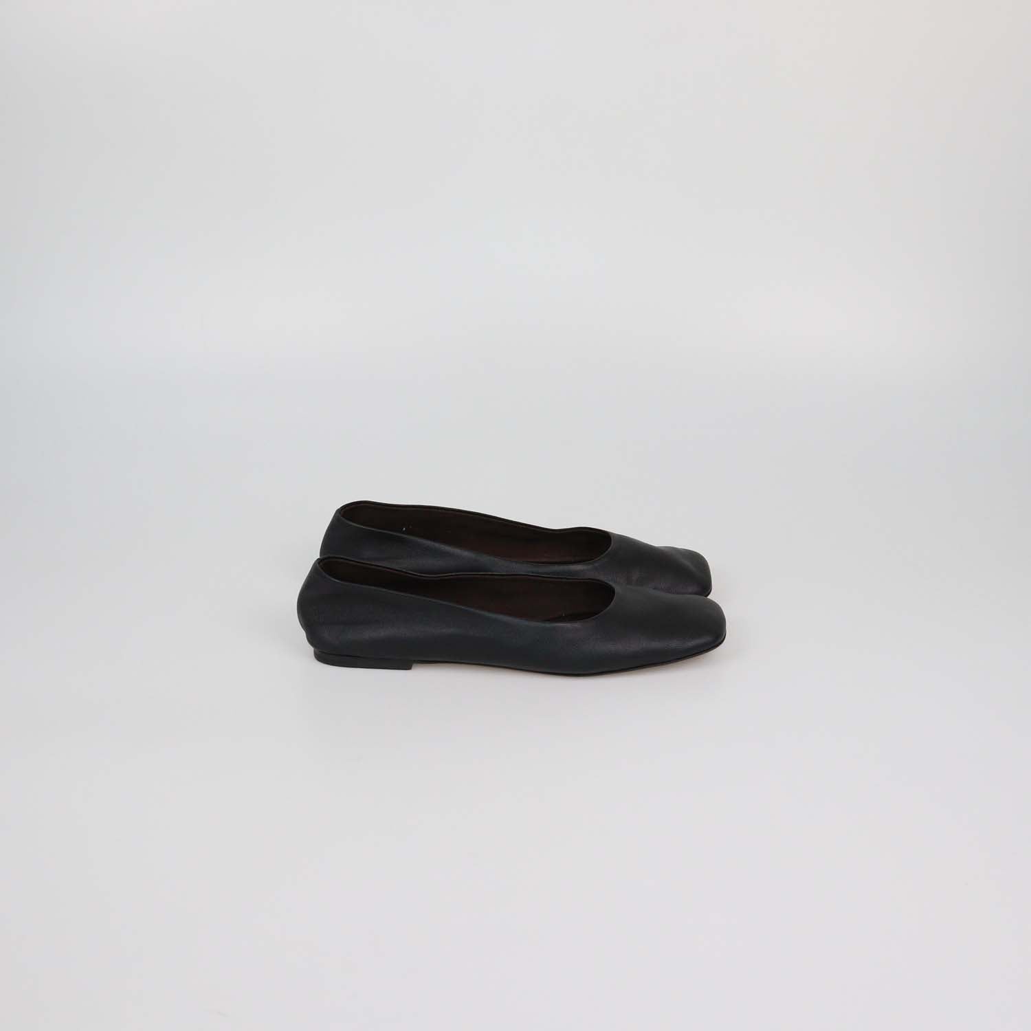 The Row Black Leather Square Ballet Flats