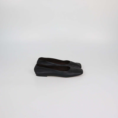 The Row Black Leather Square Ballet Flats