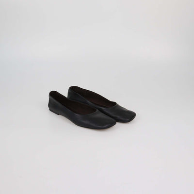 The Row Black Leather Square Ballet Flats