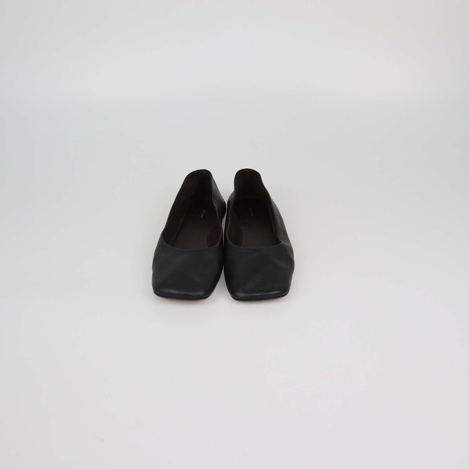 The Row Black Leather Square Ballet Flats