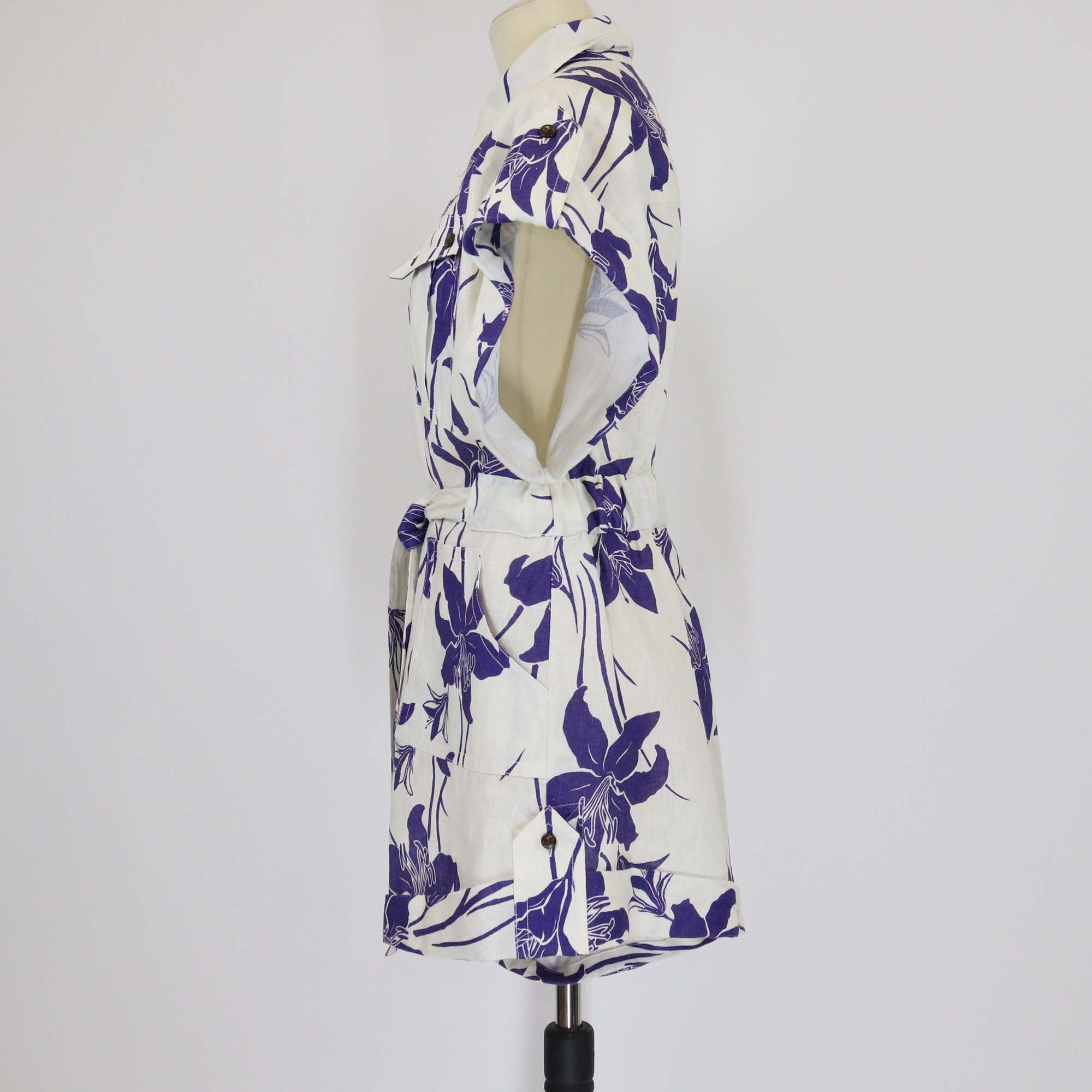 Zimmermann White/Blue Floral- Print Linen Acadian Romper