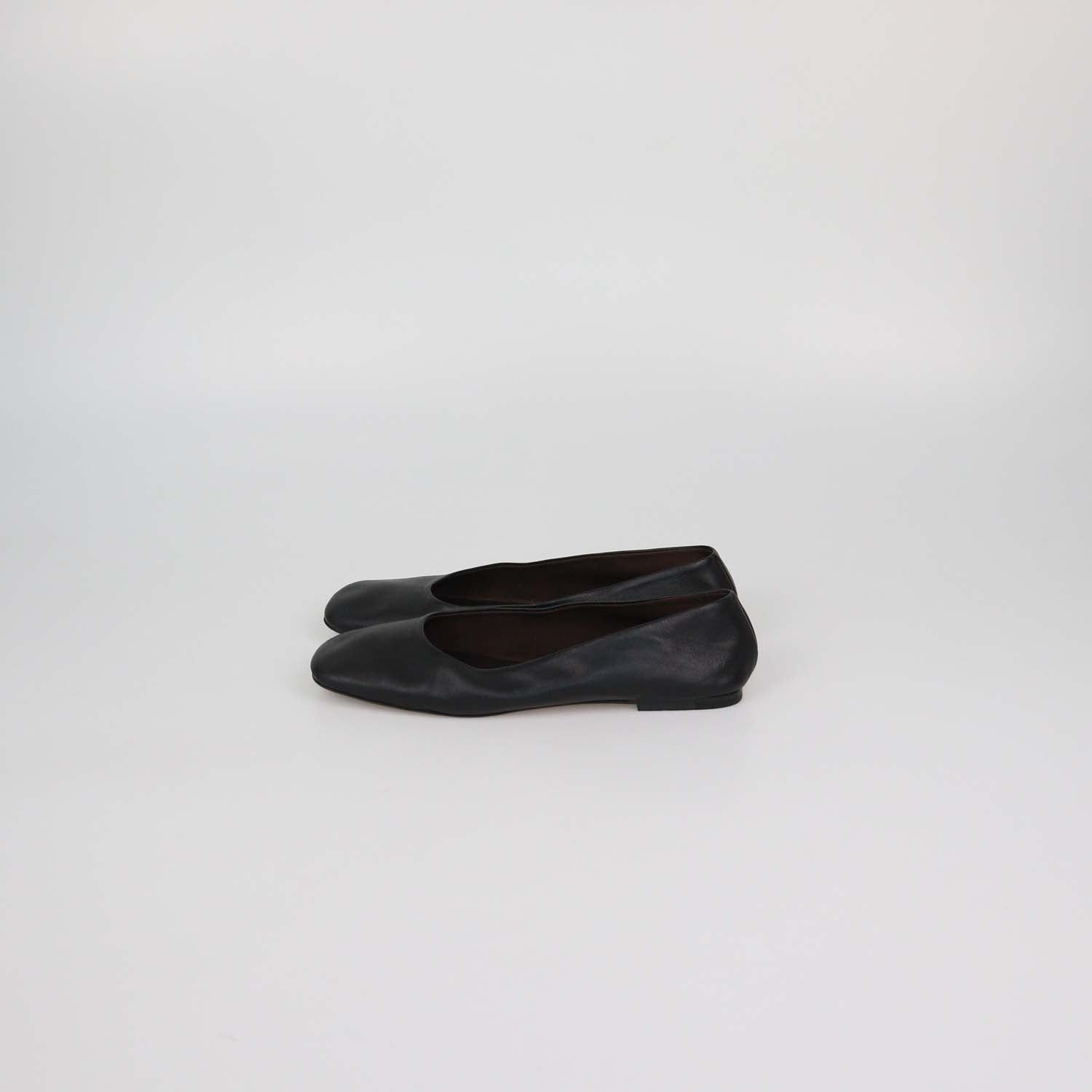 The Row Black Leather Square Ballet Flats