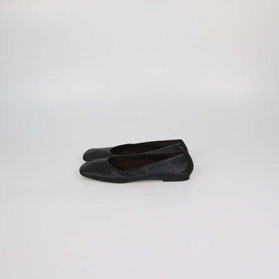 The Row Black Leather Square Ballet Flats