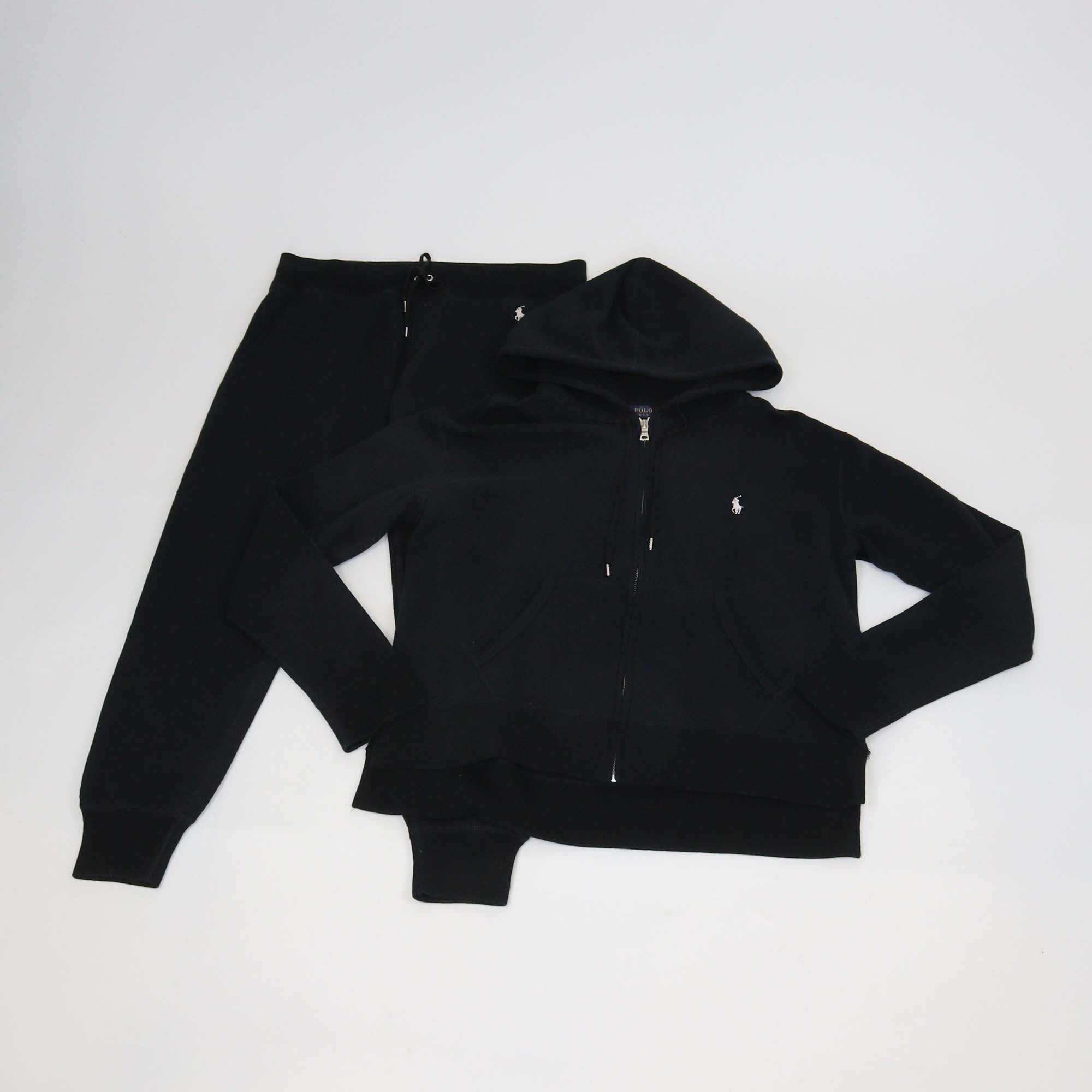 Ralph Lauren Black Cotton Logo Embroidered Full-Zip Hoodie & Track Pants Set
