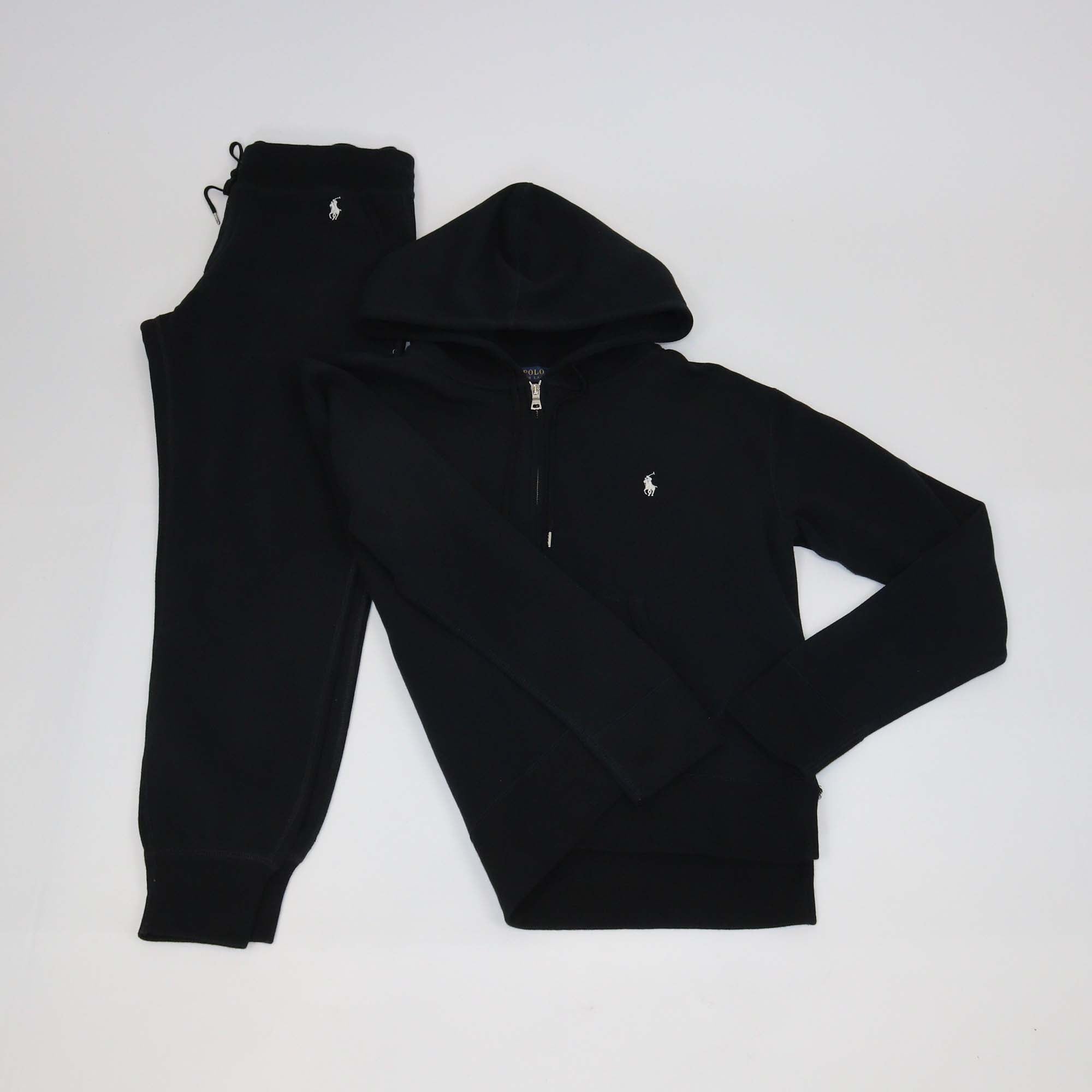 Ralph Lauren Black Cotton Logo Embroidered Full-Zip Hoodie & Track Pants Set