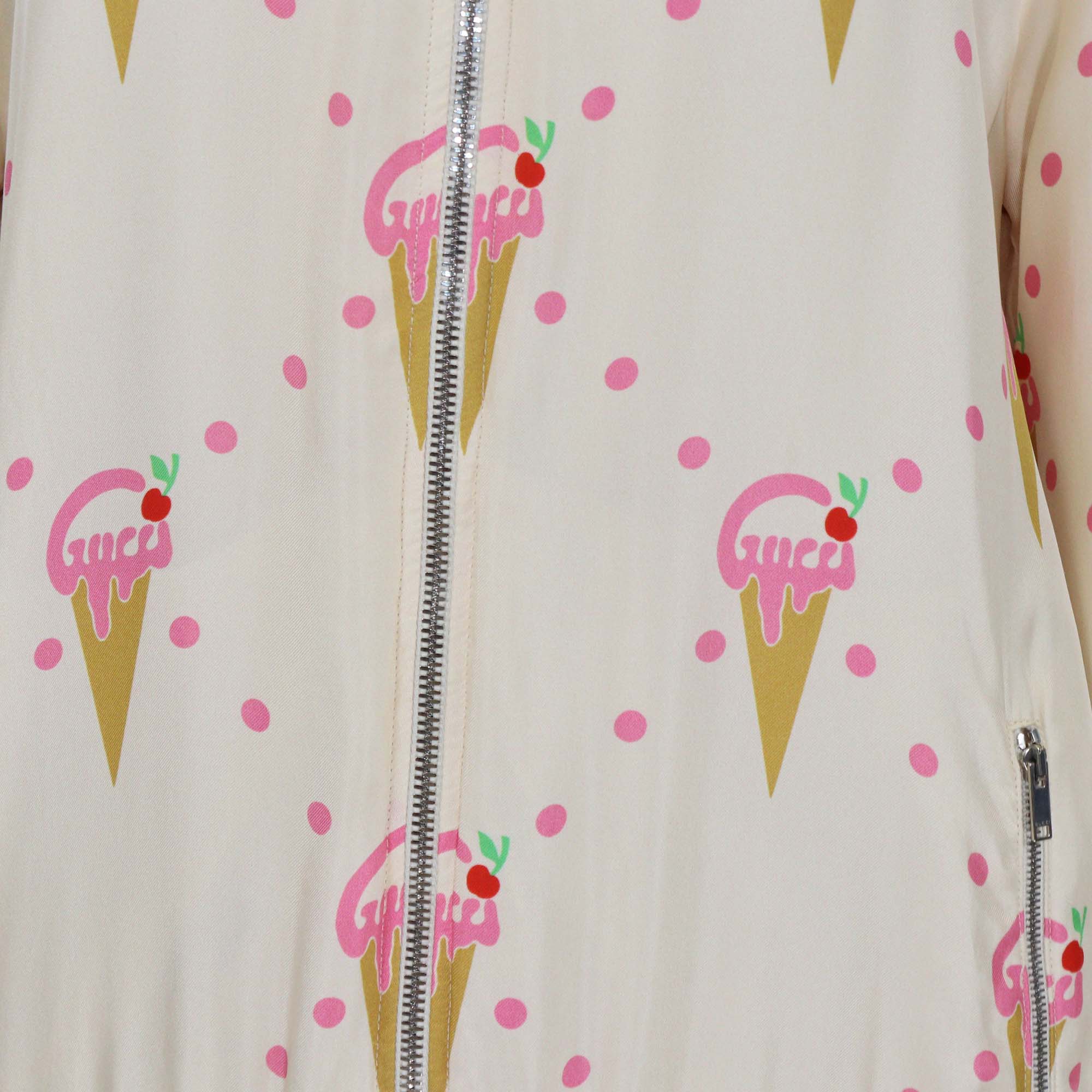Gucci Light Beige Silk Ice Cream Print Stand Collar Zip Front Jacket