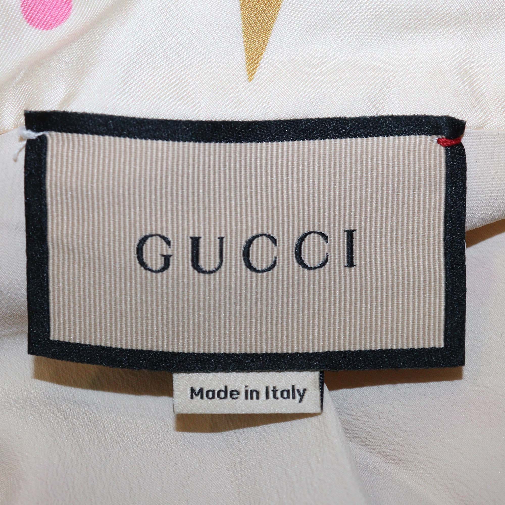 Gucci Light Beige Silk Ice Cream Print Stand Collar Zip Front Jacket