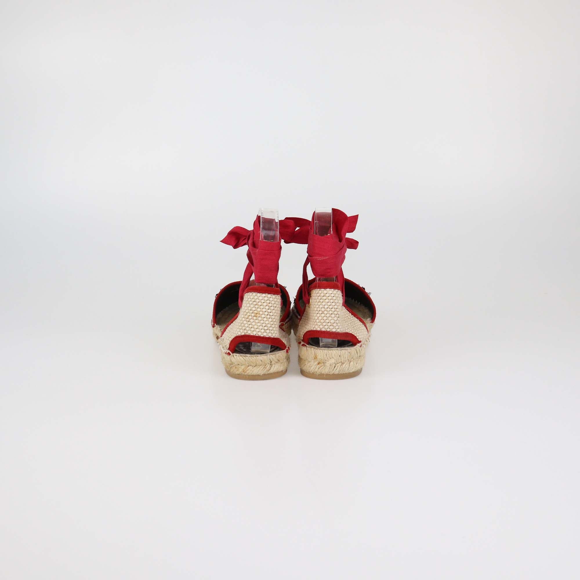 Oscar de la Renta Burgundy Satin Embellished Adriana Espadrille Flats