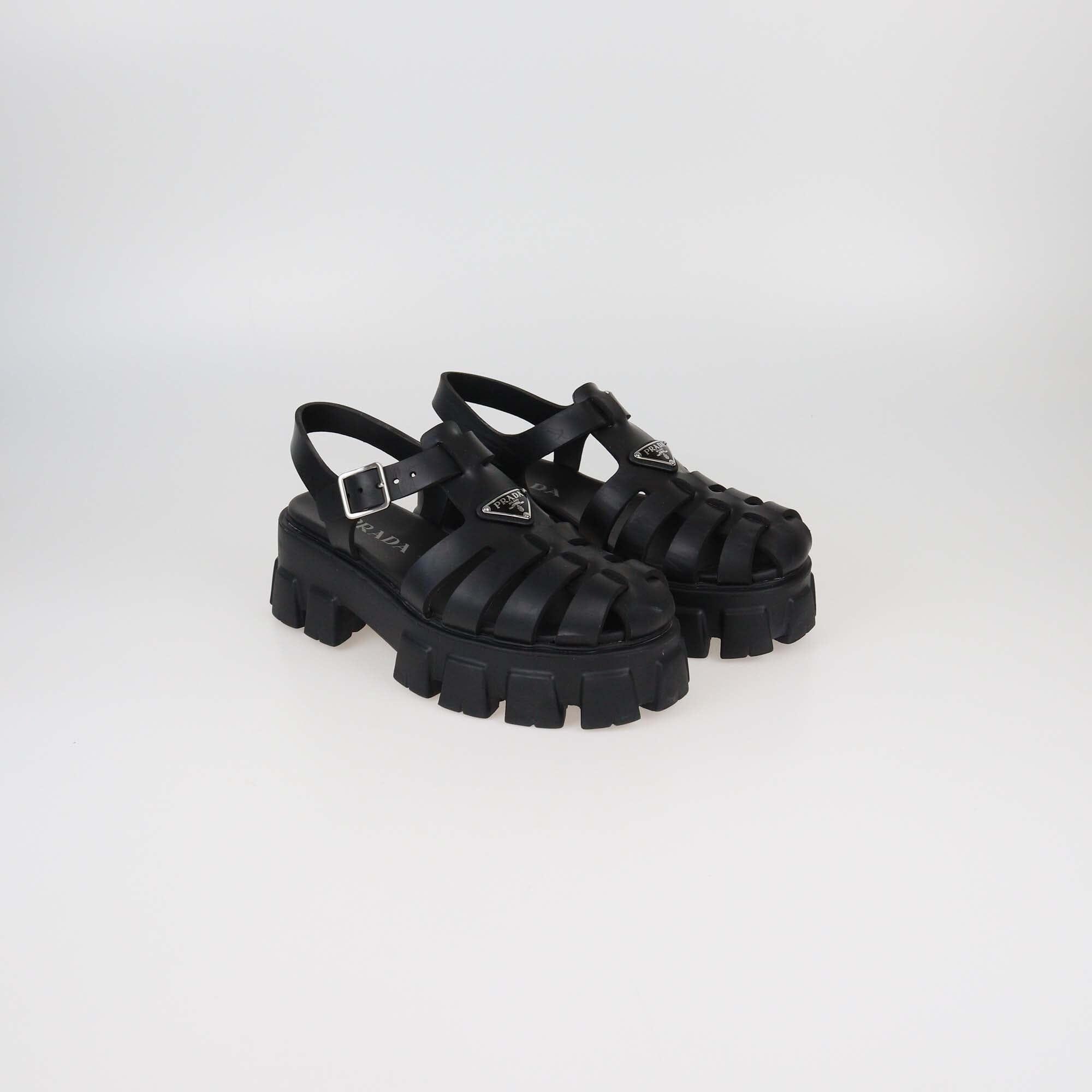 Prada Black Monolith Sandals Womens Prada 