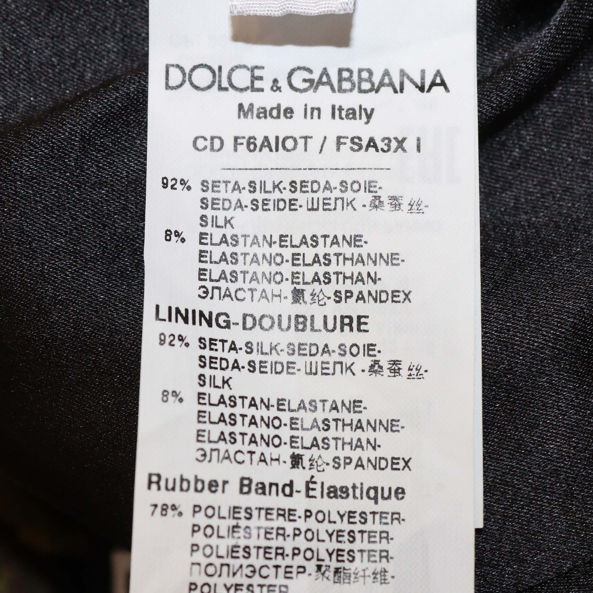 Dolce & Gabbana Multicolor Floral Print Silk Ruched Sleeveless Dress