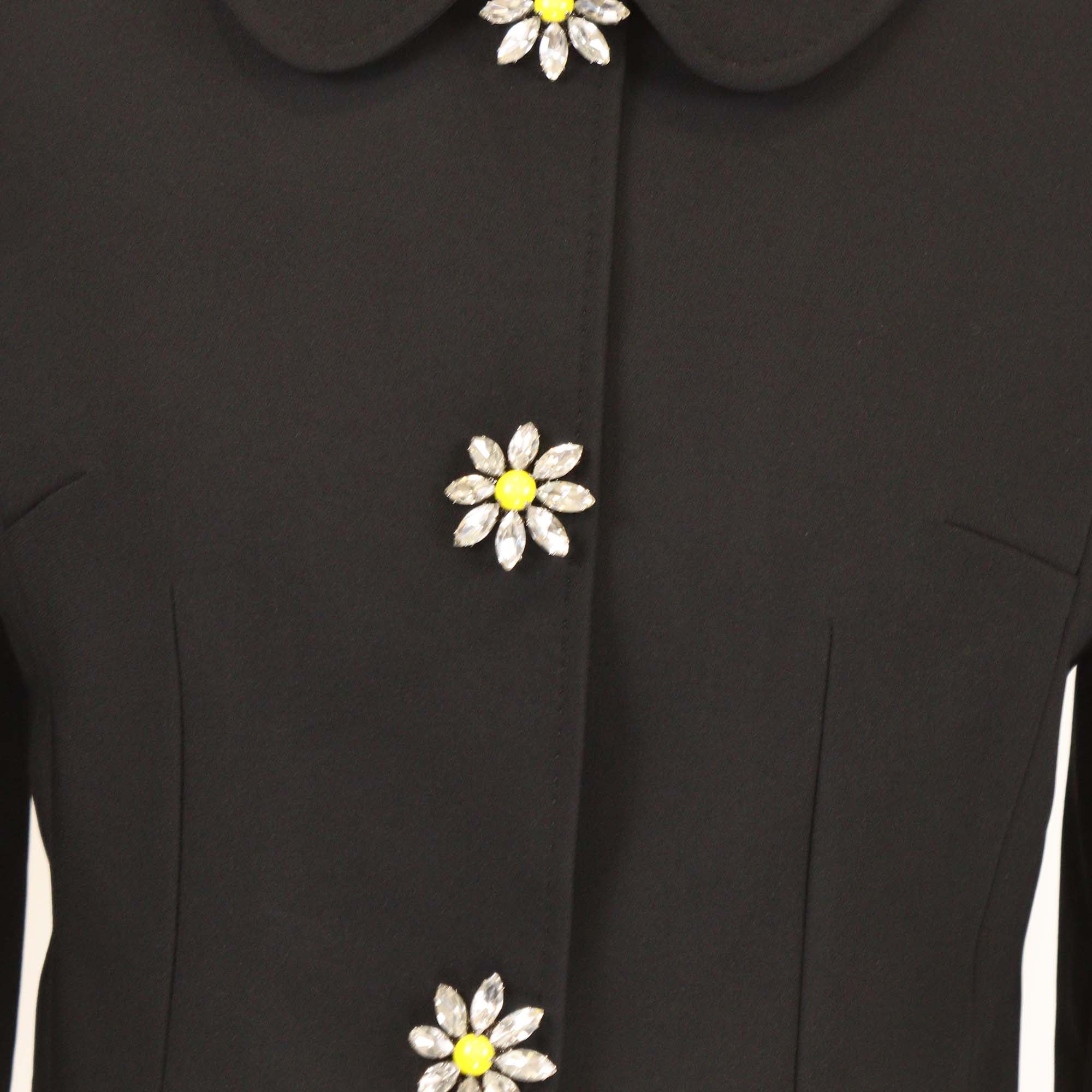 Dolce & Gabbana Black Viscose Crystal Embellished Button Cropped Blazer
