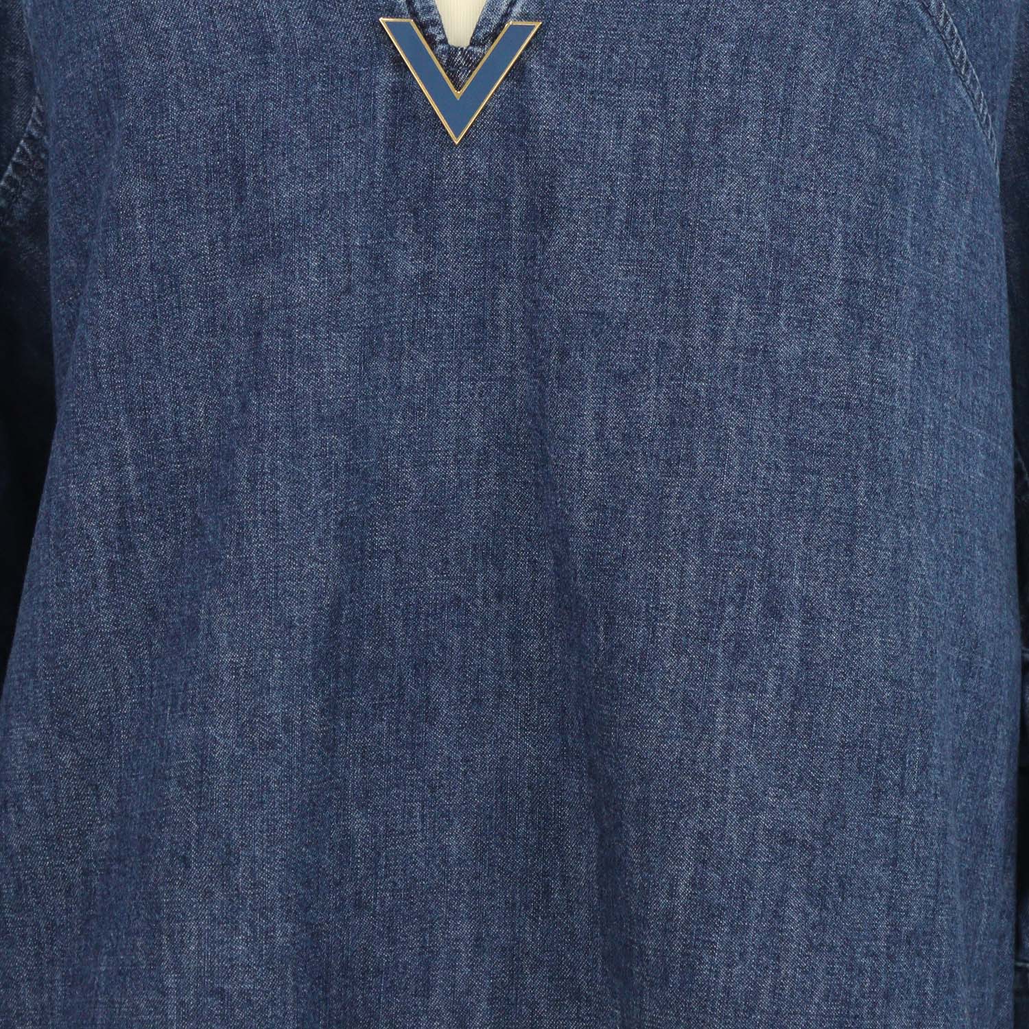Valentino Blue Denim V Logo Three Quarter Sleeve Chambray Top