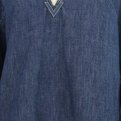 Valentino Blue Denim V Logo Three Quarter Sleeve Chambray Top