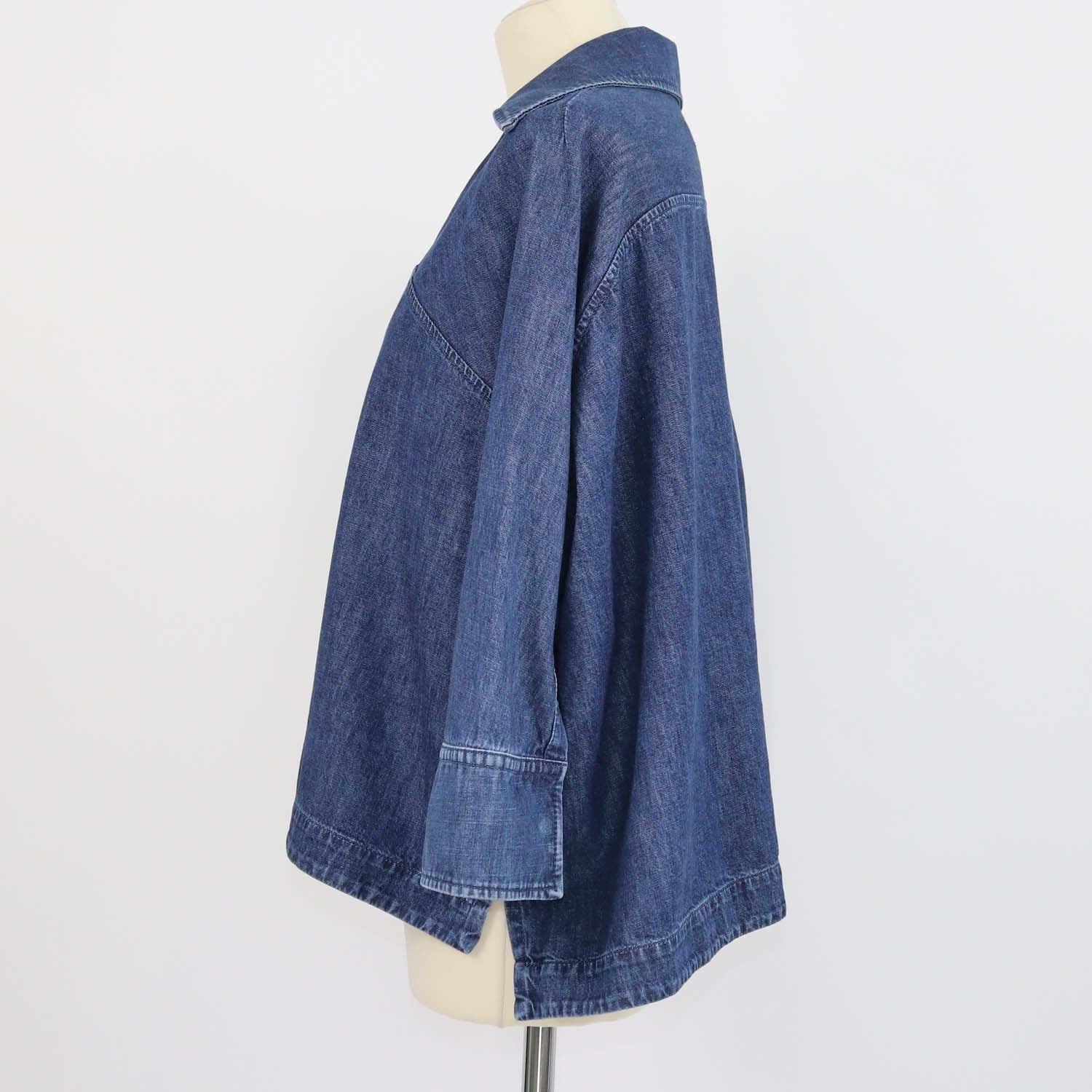 Valentino Blue Denim V Logo Three Quarter Sleeve Chambray Top