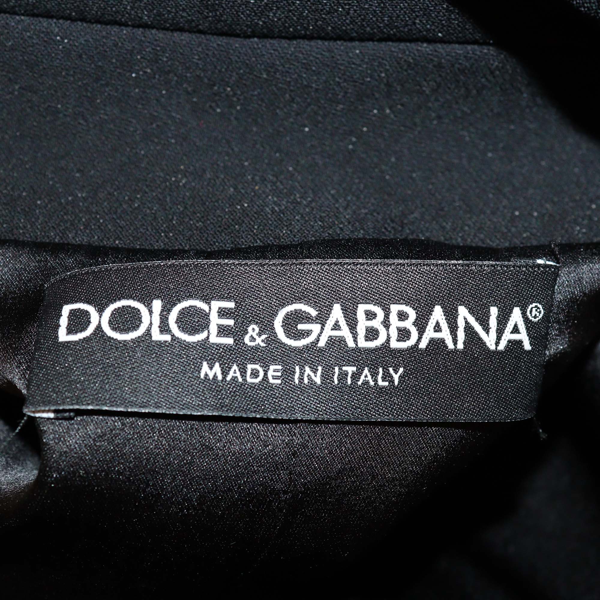 Dolce & Gabbana Black Viscose Crystal Embellished Button Cropped Blazer