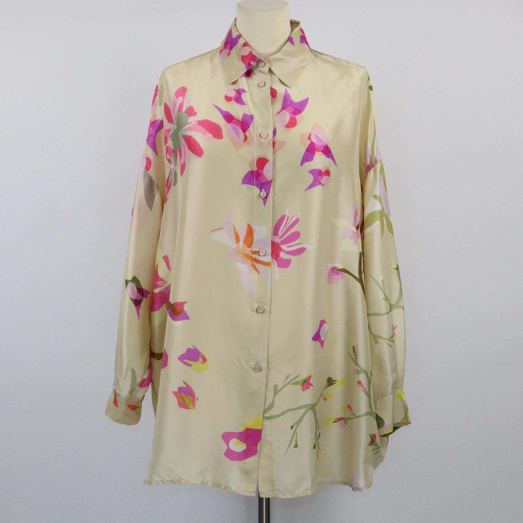 Missoni Multicolor Floral Printed Silk Longsleeve Shirt Womens Missoni 