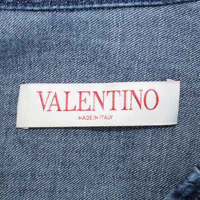 Valentino Blue Denim V Logo Three Quarter Sleeve Chambray Top