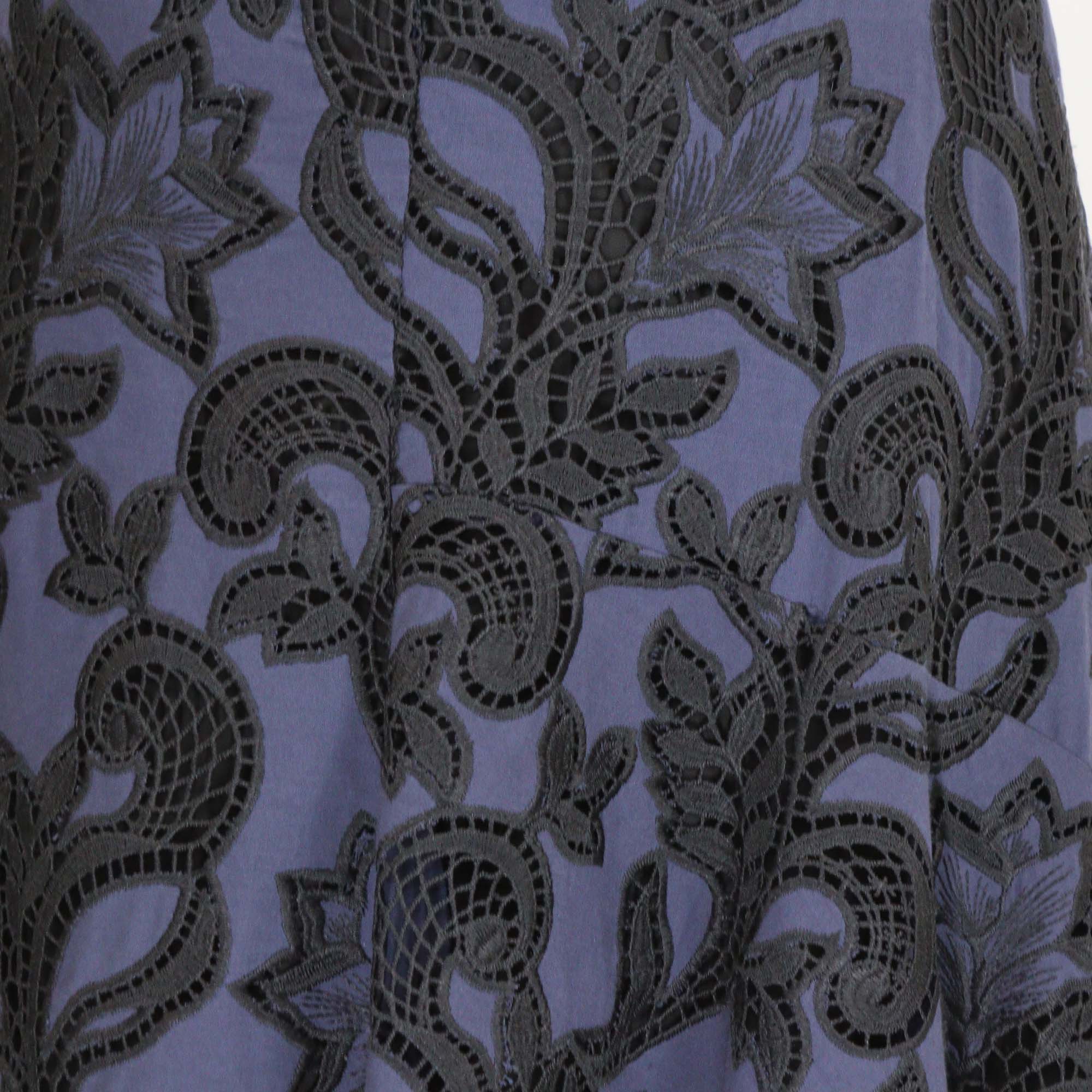 Erdem Blue/Black Floral Cutout Gathered Midi Skirt