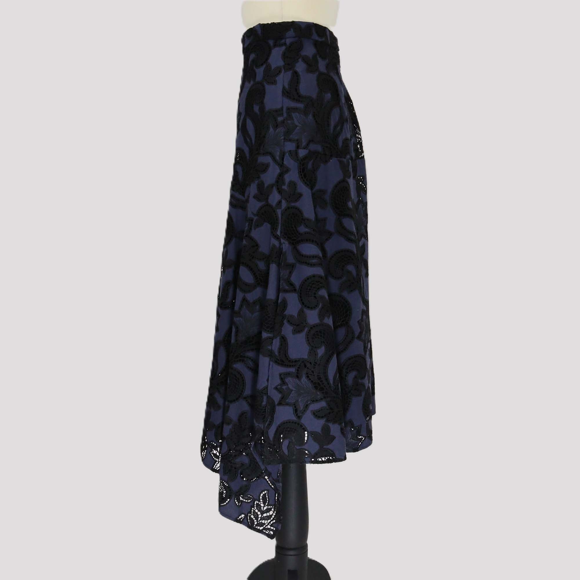 Erdem Blue/Black Floral Cutout Gathered Midi Skirt