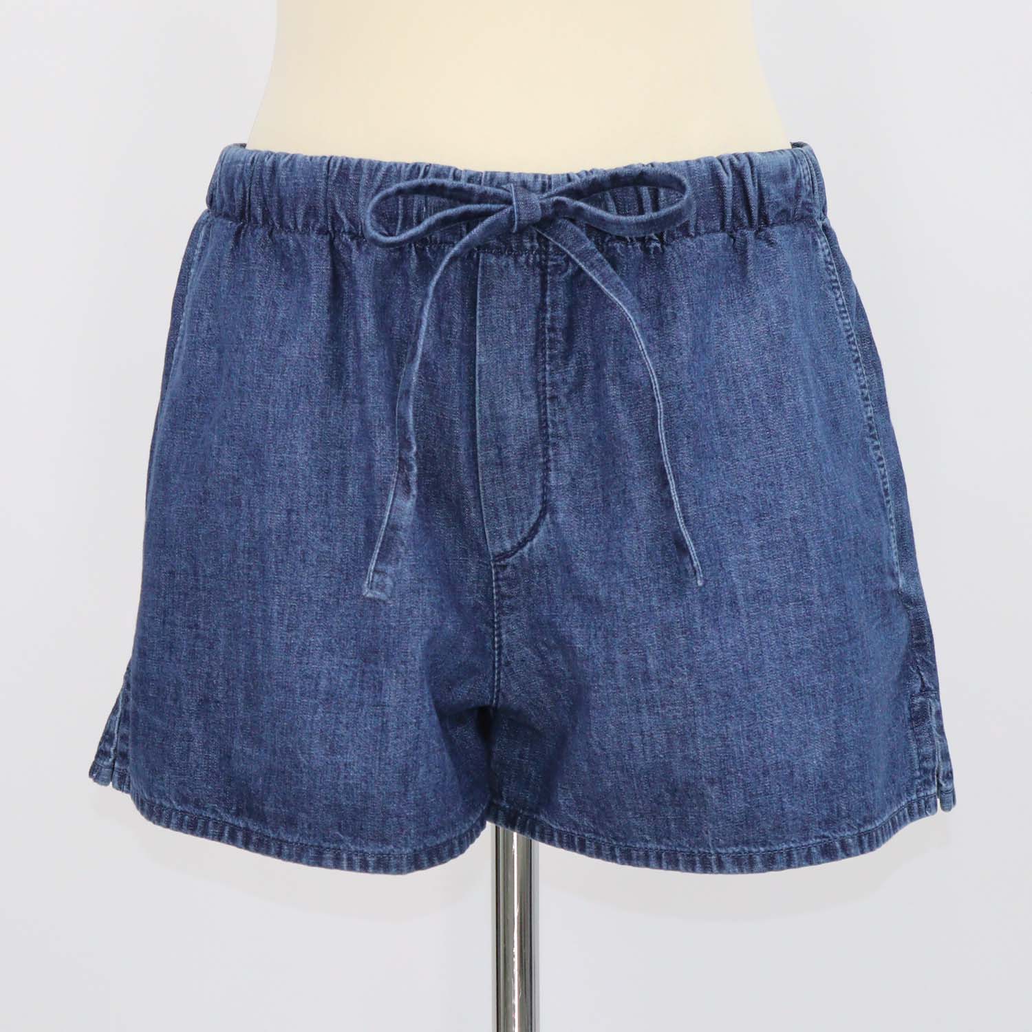 Valentino Blue Denim V Logo Drawstring Chambray Mini Short