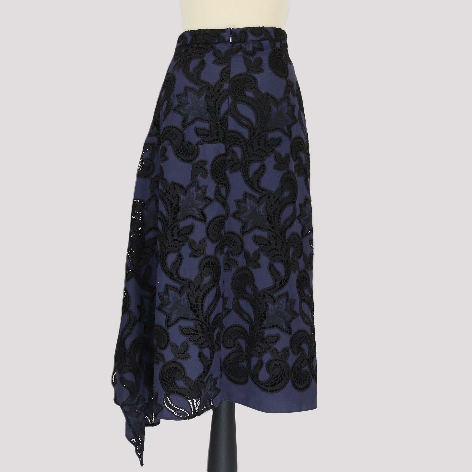 Erdem Blue/Black Floral Cutout Gathered Midi Skirt