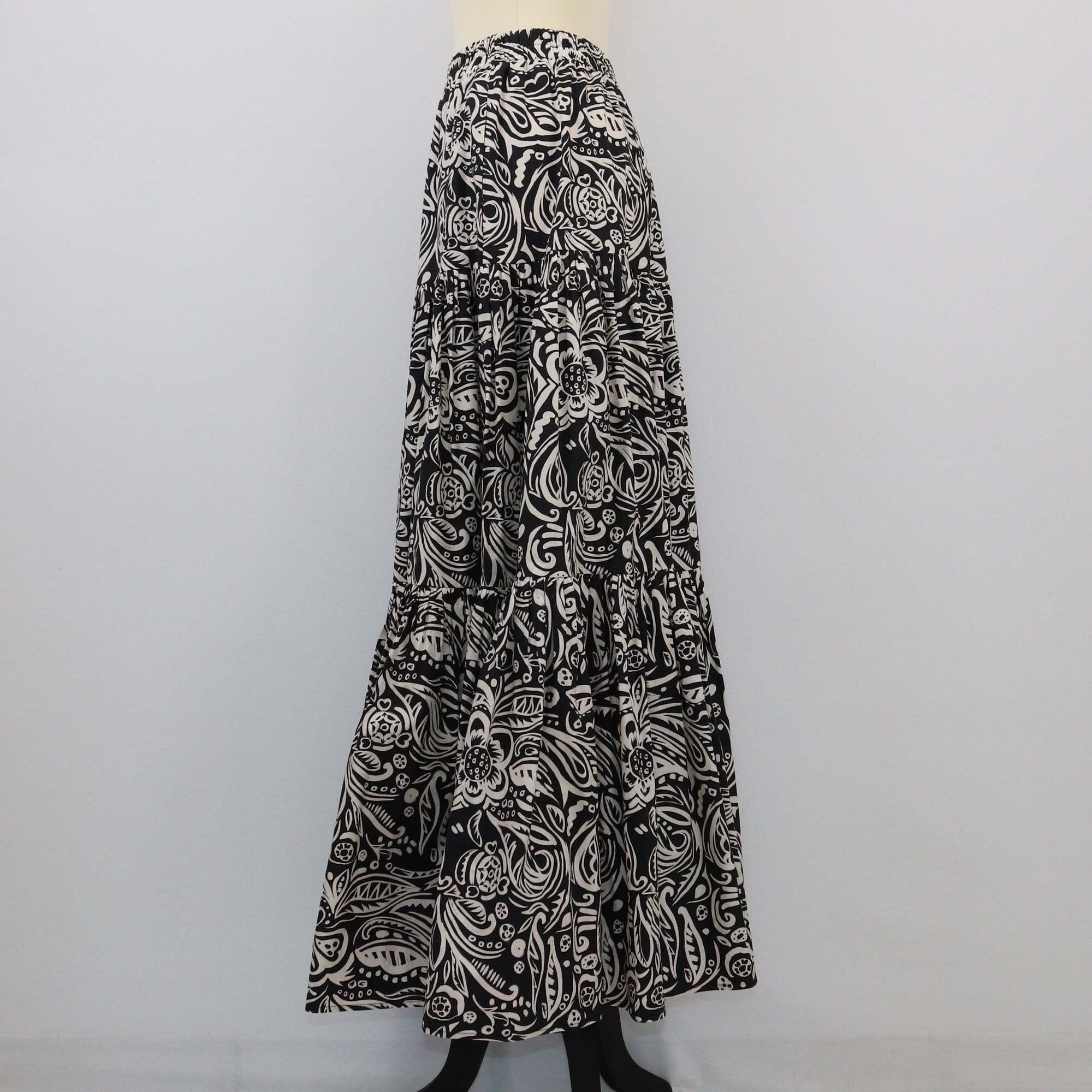 La DoubleJ Black/White Paisley Floral Print Maxi Skirt Womens La Double J 