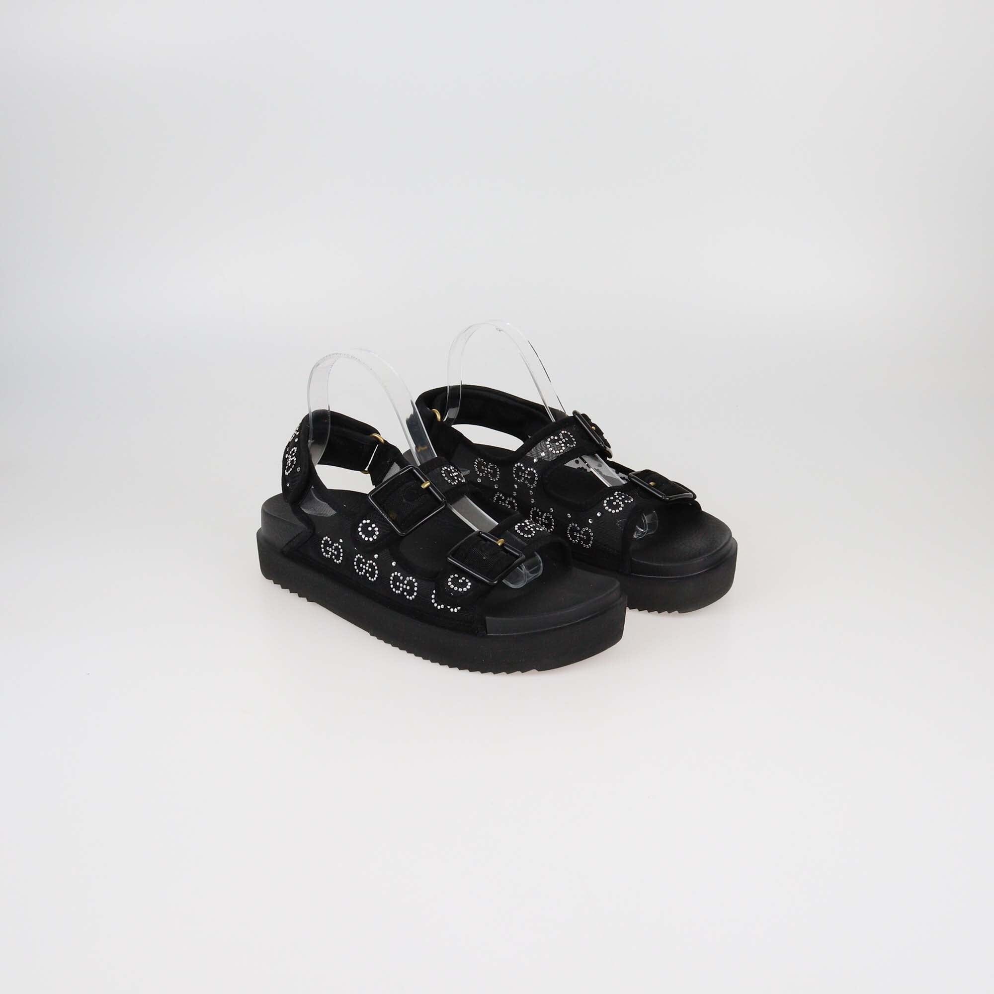 Gucci Black GG Crystal Mesh Sandals Womens Gucci 